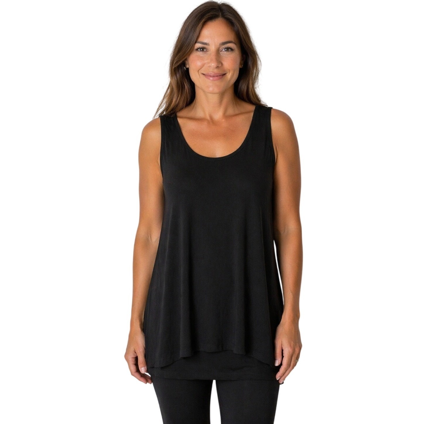 Eileen Fisher Women Silk Blend Tank Tunic M Black Stretch Minimal Soft Capsule
